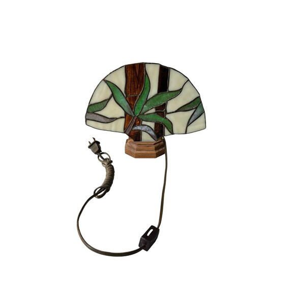 Vintage Stained Glass Flower Wood Base Fan Light Decorative Lamp - Picture 2 of 6